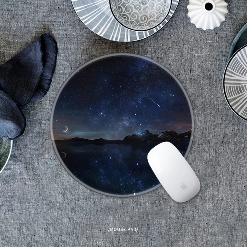 

MRGLZY Mouse Pad Small Notebook Round Black Starry Computer Game Male Soft Cloth Office Custom Seaming Rubber Gaming Accessories