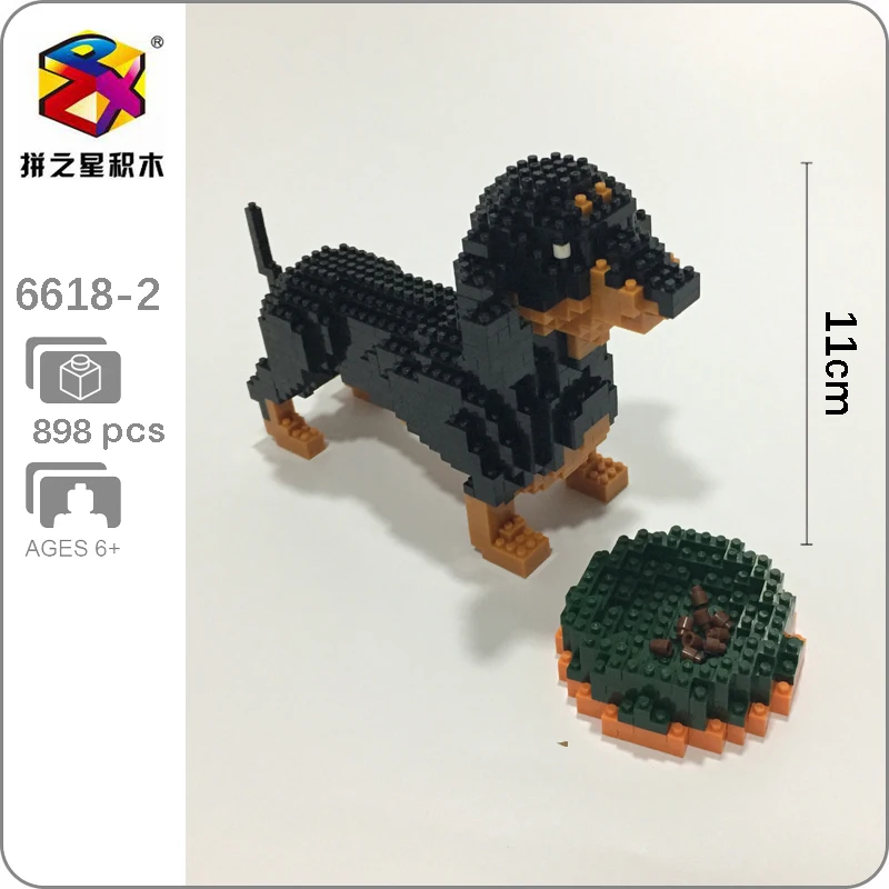 

6618-2 Dachshund Black Dog Pet Animal 3D Model 898pcs DIY Diamond Mini Building Small Blocks Bricks Toy for Children no Box