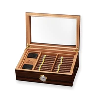 lubinski classic glass top cigar humidor box home using fit 75 100 ct cedar wood humidor cigar box with hygrometer humidifier