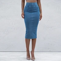 denim skirts womens 2021 classic jean skirt causal high waist pencil skirt ladies stretch blue skirt for party office lady