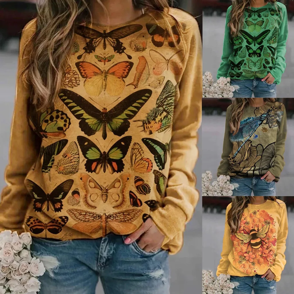 

3D Print Women's Blouse Shirt Casual Sweatshirts Long Sleeve Round Neck Pullover Tops Loose Hoodie Plus Size Femme Blusa#Q