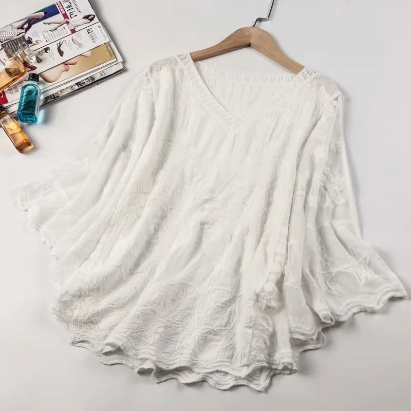 Модная Кружевная летняя кружевная рубашка с рукавом летучая мышь один размер