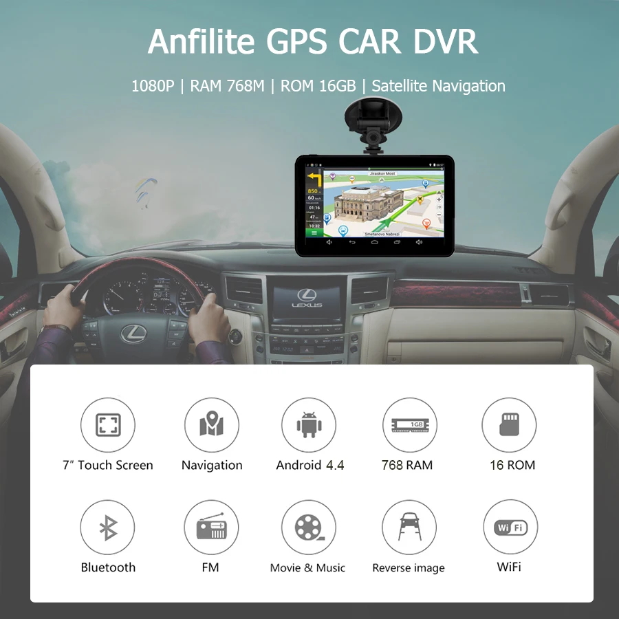 Видеорегистратор anвосстановленный 7 &quotFHD 1080P android DVR GPS навигатор Автомобильный