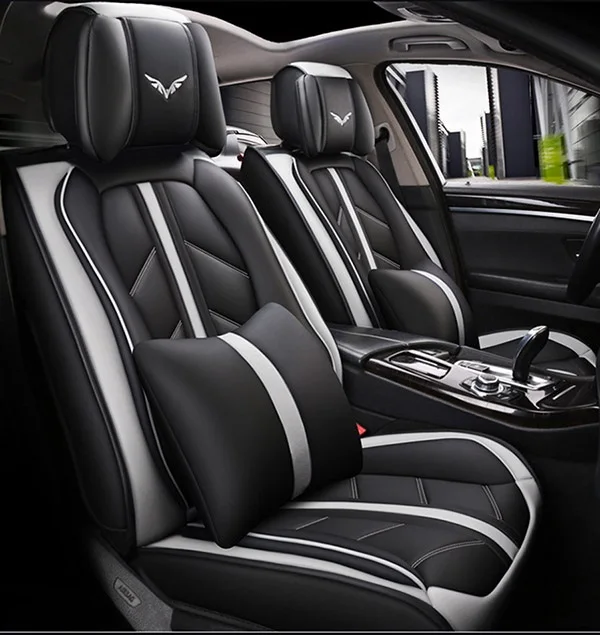 Flash Mat спортивные кожаные чехлы для сидений автомобиля Mitsubishi Все модели outlander pajero grandis ASX pajero galant lancer ex - Название цвета: Black  white pillow