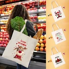 Рождественская сумка для покупок с принтом Санты, женские холщовые сумки на плечо, дорожная сумка для хранения, многоразовая Складная Экологически чистая Сумка-тоут, подарок на Рождество