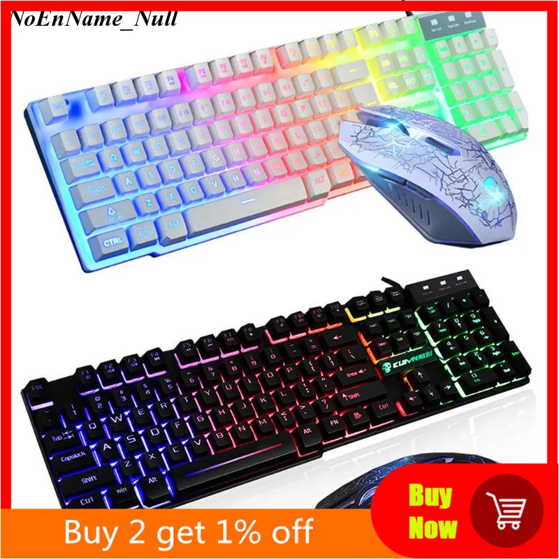 

T6 Rainbow LED Backlit Multimedia Ergonomic USB Gaming Keyboard Wired Mouse and Mouse Pad for PC Laptop Computer Users Gamers