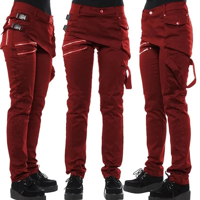 

New Arrival Women Gothic Pants Zipper Pockets Rivet Steampunk Trousers Rock Style Pants