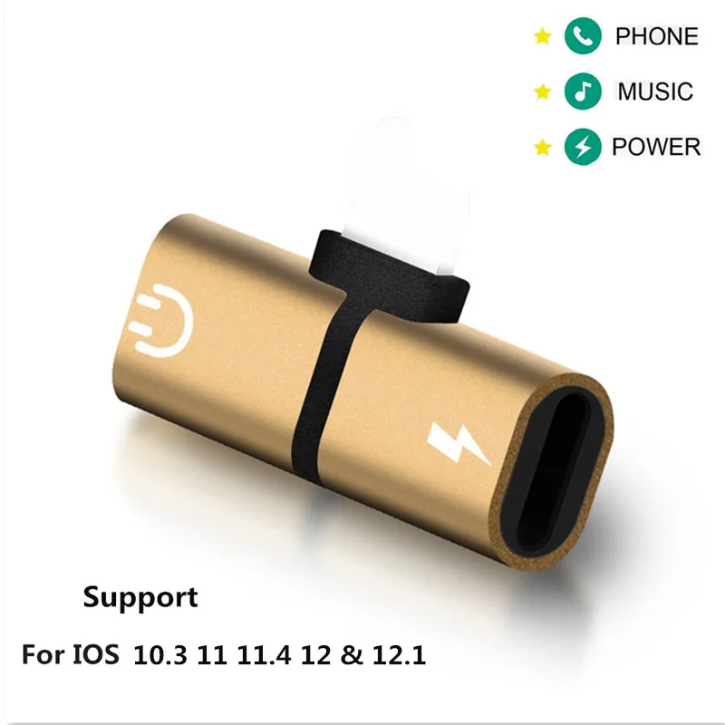 Двойной адаптер lightning 2 в 1 для iPhone 8 7 Plus X XR XS Max IOS 12 3 зарядных гнезда Aux кабель