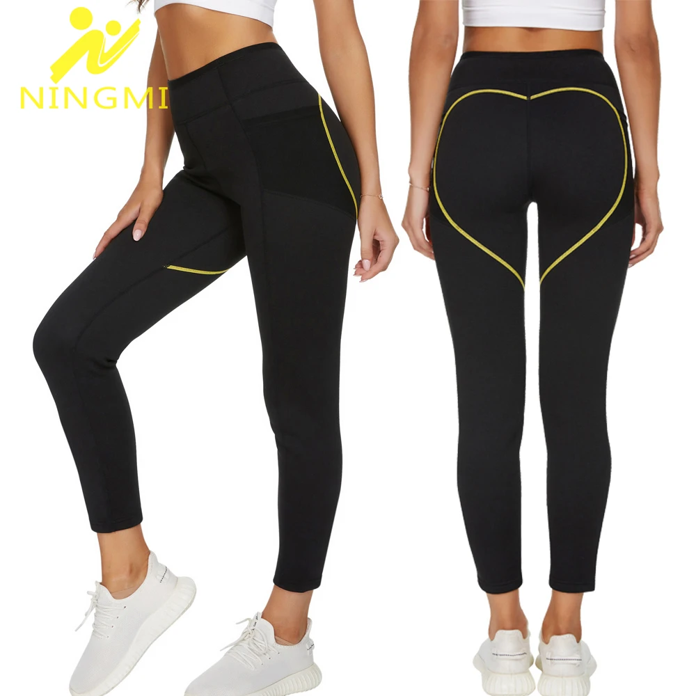 NINGMI Women Neoprene Waist Trainer Sauna Pants Slimming with Pockets Hot Sweat Body Shaper Trousers Lose Weight Workout Tights | Спорт и
