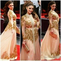 formal celebrity dresses a line long sleeves tulle appliques beaded long famous red carpet dresses