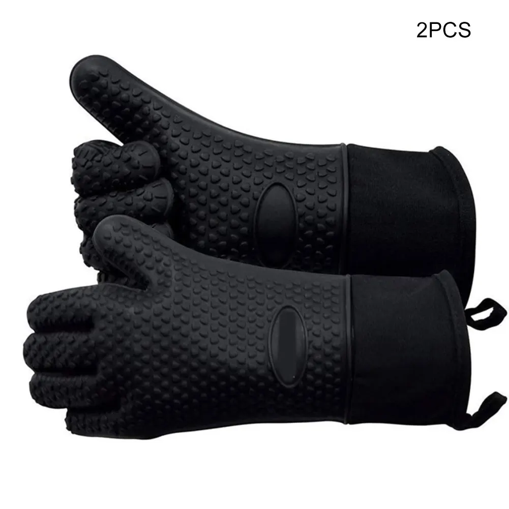 

BBQ Gloves Lengthened Thick Heat Insulation Five-Finger Oven Gloves For Cooking/Fireplace/Animal Handling 2PCS