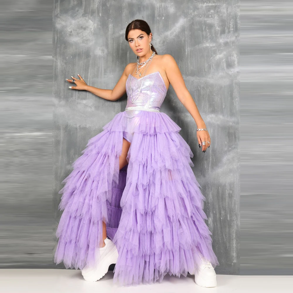 

New Fashion Ruffled Tulle Overskirt Long Women Maxi Skirts Ruffles Sexy Prom Party Wear Girls Tutu Skirt Separates