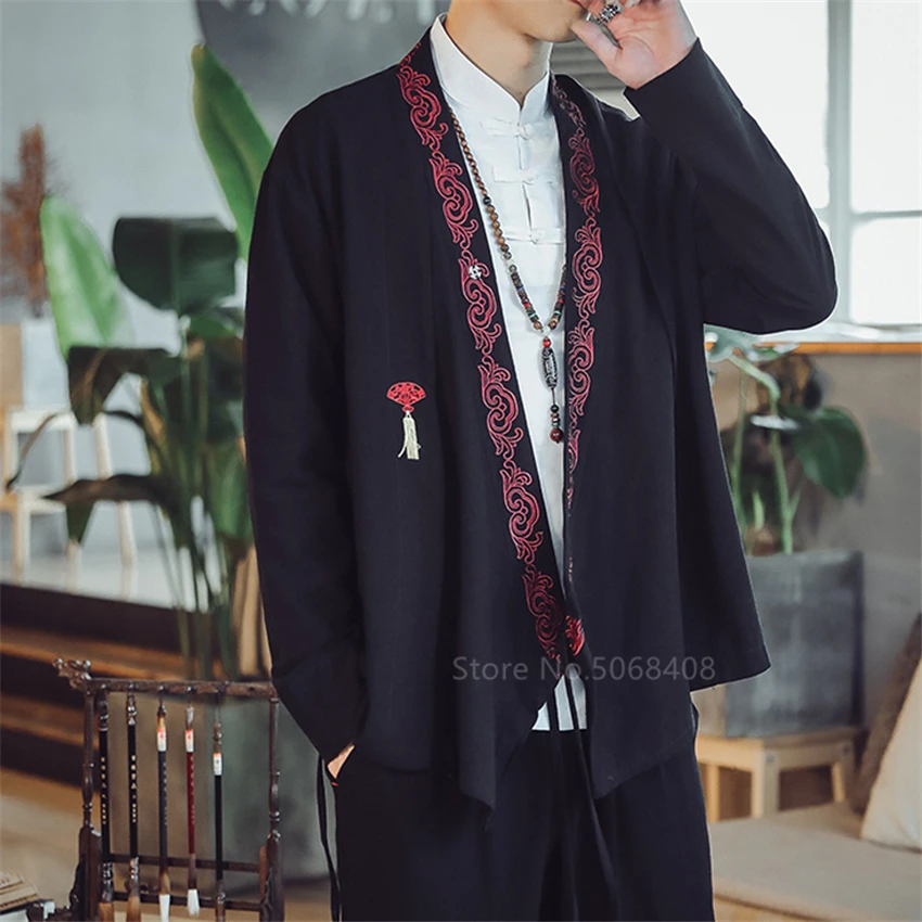 Кардиган кимоно мужской с вышивкой винтажное пальто в японском стиле модная