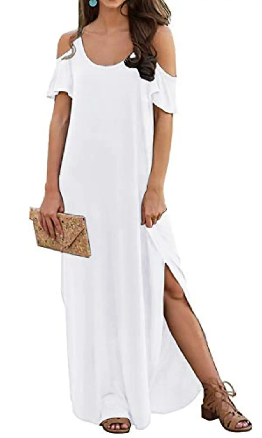 

2021 Loose Waist Cotton Off-The-Shoulder Solid Color Temperament Commute Women's Clothing Dress