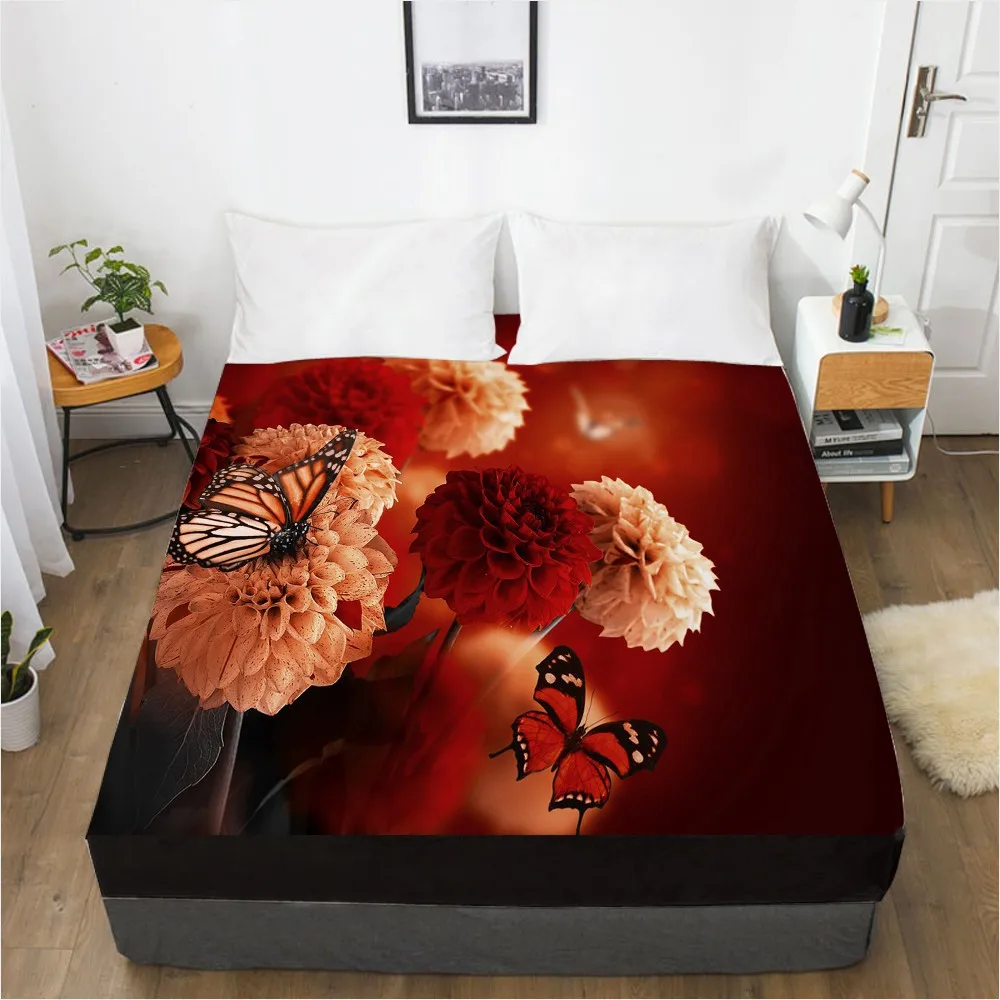 

3D Fitted Sheet Custom Single Queen King Size Bed Sheet With Elastic Mattress Cover 150x200 Bedding Rose Microfiber Drop Ship
