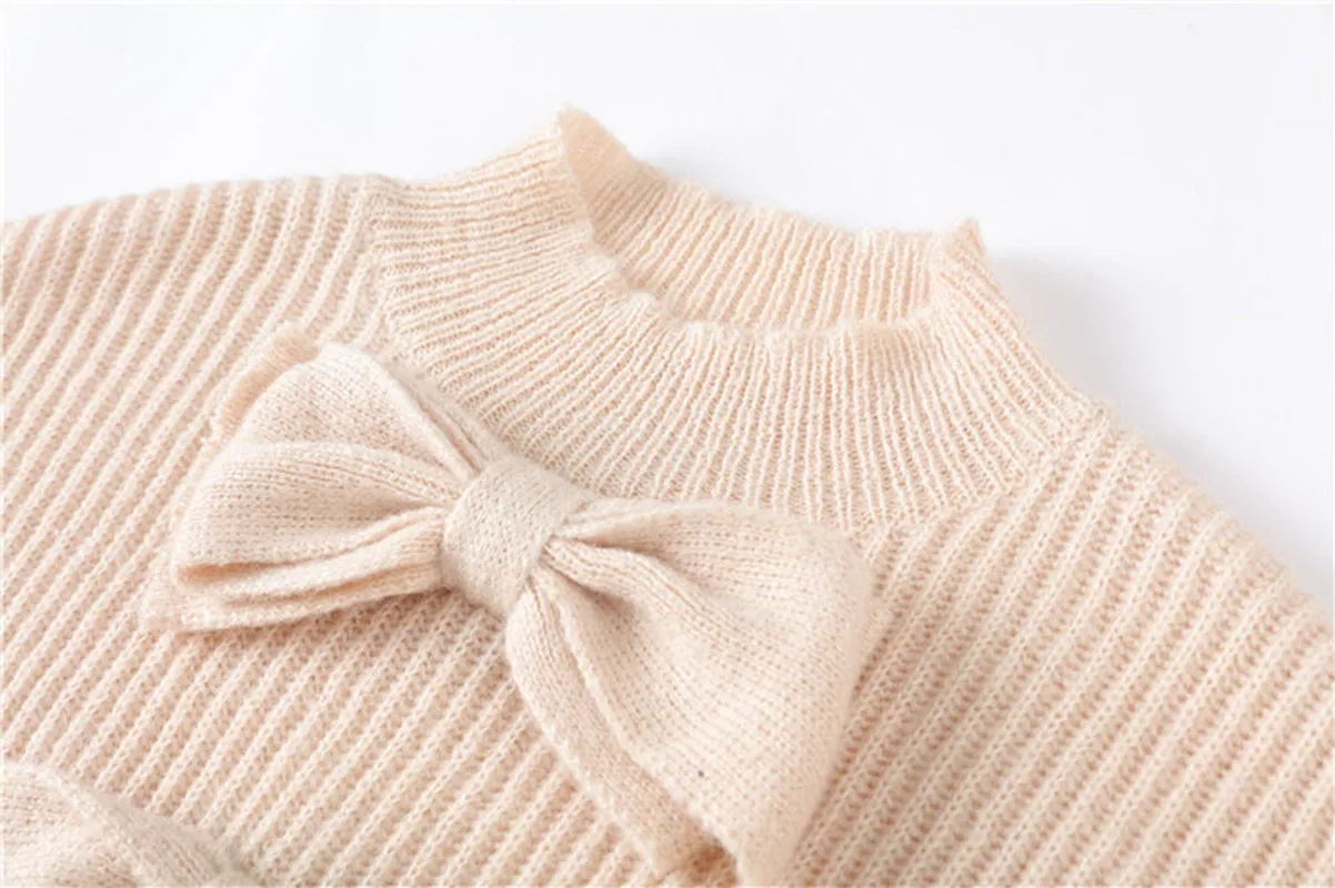 Женский укороченный свитер с бантом трикотажный подиумный пуловер высоким