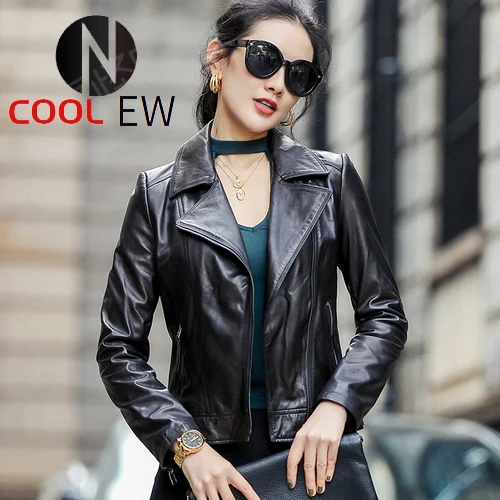 

Ptslan Genuine Leather Jacket Women Real Leather Coat Sheepskin Women's Short Motorcycle Biker Jacket Outerwear P3751
