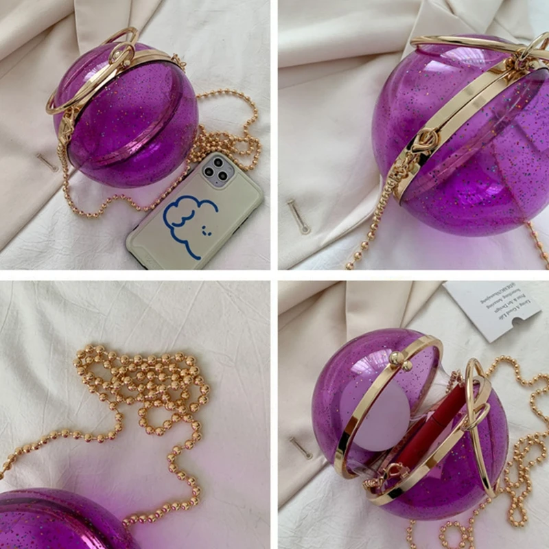 

Round Ball Clear Purse Acrylic Box Evening Clutch Bag Transparent Stadium Approved Crossbody Shoulder Handbag for Women New 2021
