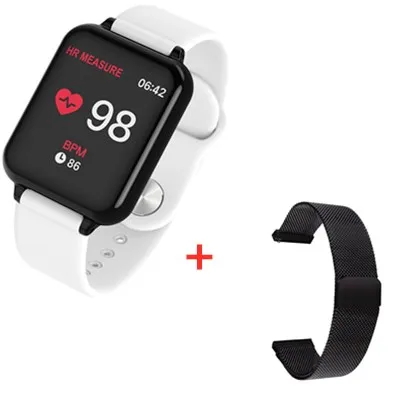 add steel strap Умные часы B57, водонепроницаемые, пульсометр, кровяное давление, несколько видов спорта, умные часы для женщин, носимые часы, мужские умные часы - Цвет: add steel strap