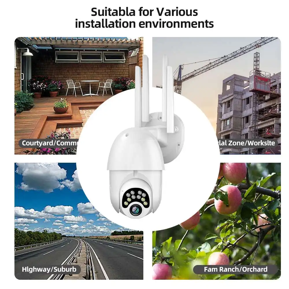 

Wifi PTZ Camera Outdoor 2MP 4X Digital Zoom Ai Human Detection WiFi Camera P2P Audio 1080P Auto Tracking CCTV IP Camera Security
