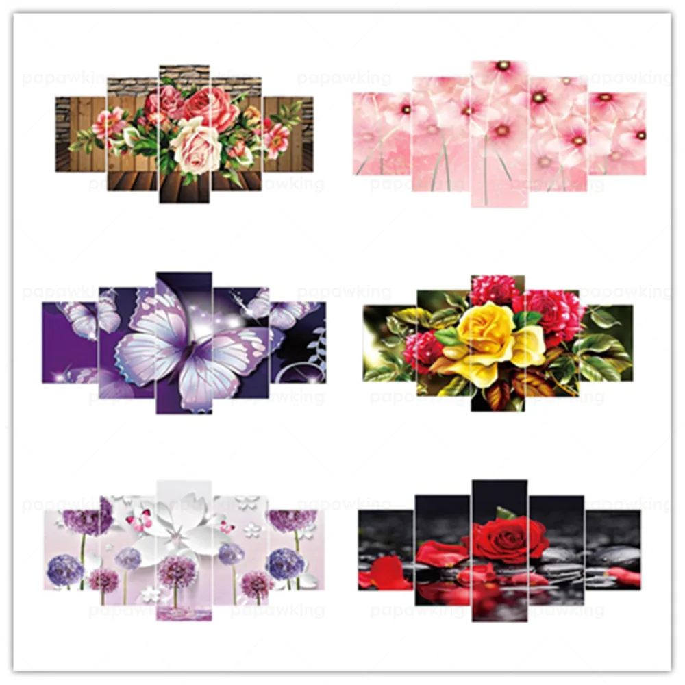

Beautiful Flower Diamond Painting Diy 5D Five Pieces Full Round Drill Diamond Painting Kit Home Decoration Gift Hanging Painting