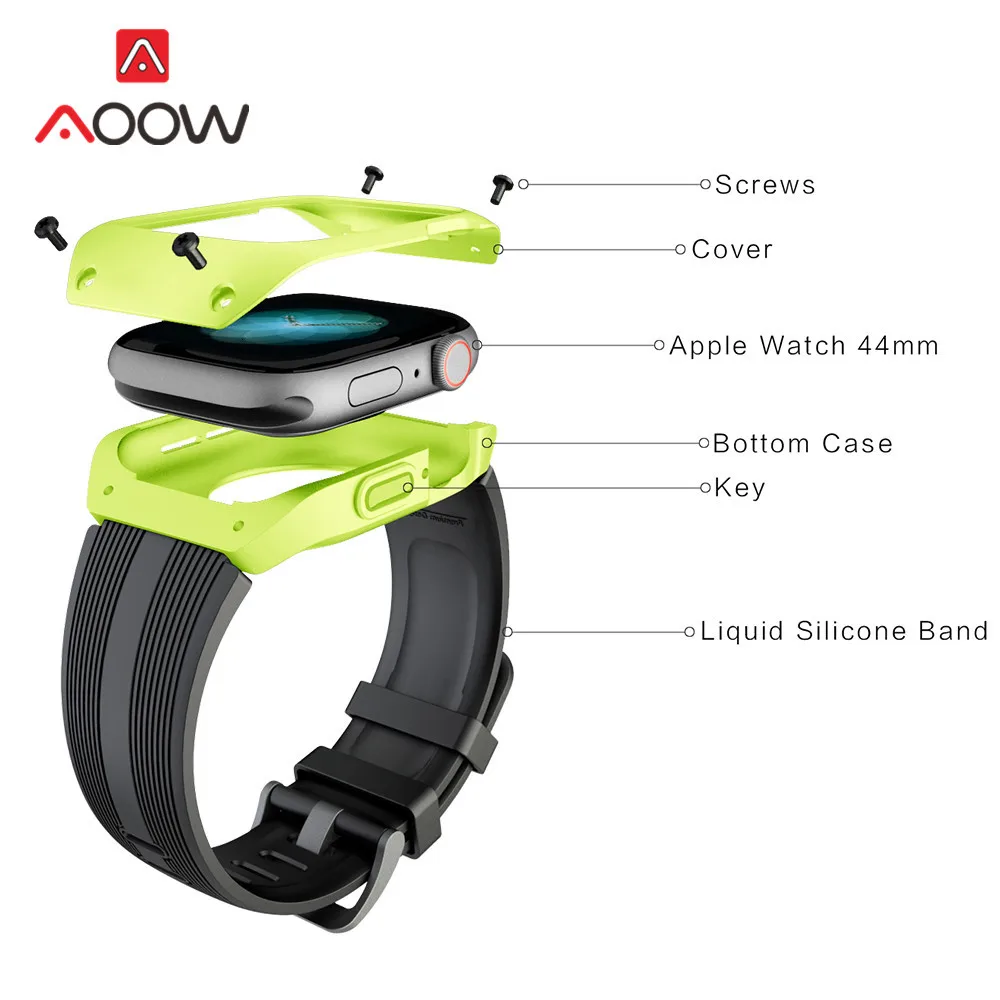 Силиконовый ремешок для часов с чехол для iWatch Apple Watch Series 4 44 мм Собранный защитный чехол для браслета