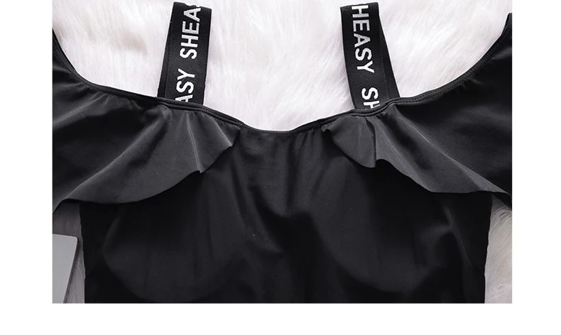 Letter Sexy Black Women One Piece Swimwear Skirt Bathing Suit Summer Swimming Dress Padded Push Up Swimsuit Swim Beach Wear