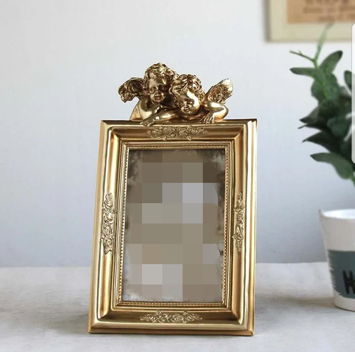 6 inch golden Ретро фоторамки золотистого цвета, семейные свадебные фоторамки для пар, Фоторамки из смолы, стеклянные рамки для домашнего декора, овальные прямоугольные - Цвет: 6 inch golden