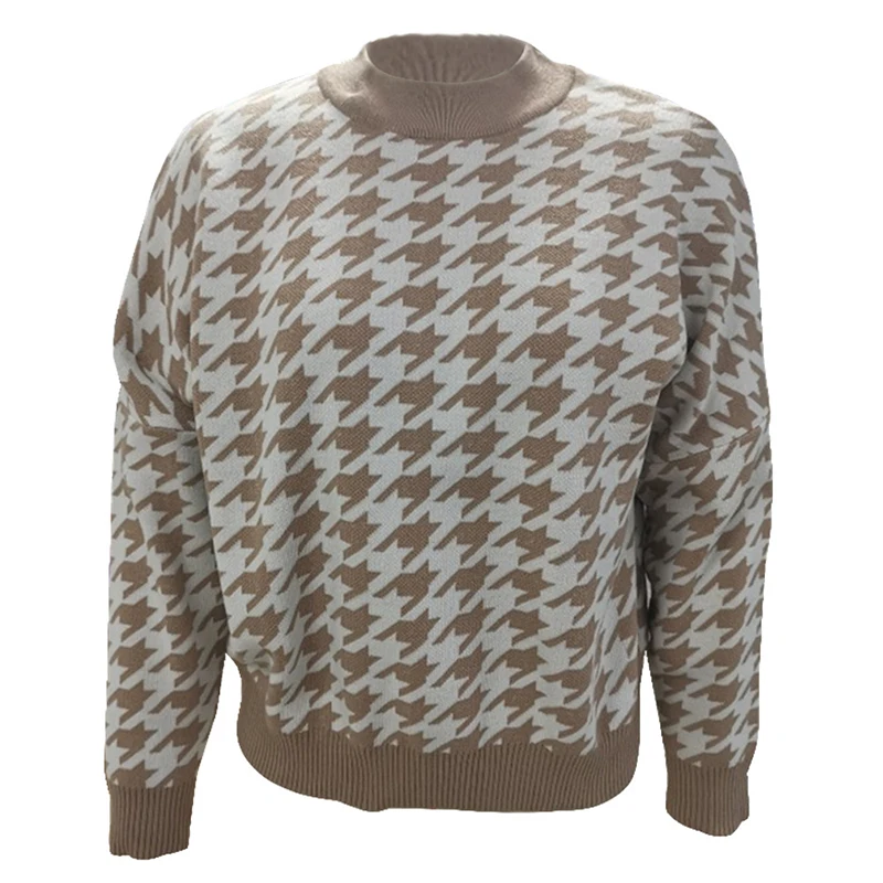 

2020 Autumn and Winter Women's Sweater New Women's Geometric Houndstooth Knitting Casual Retro Pullover Hair Korean Tops