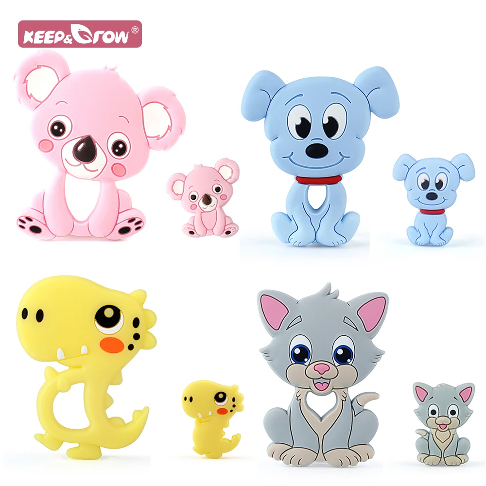 Silicone Teether Beads Animal Koala Dog Dinosaur Cat Cartoon Pacifier Accessories Food Grade Silicone Baby Teether Bead For DIY