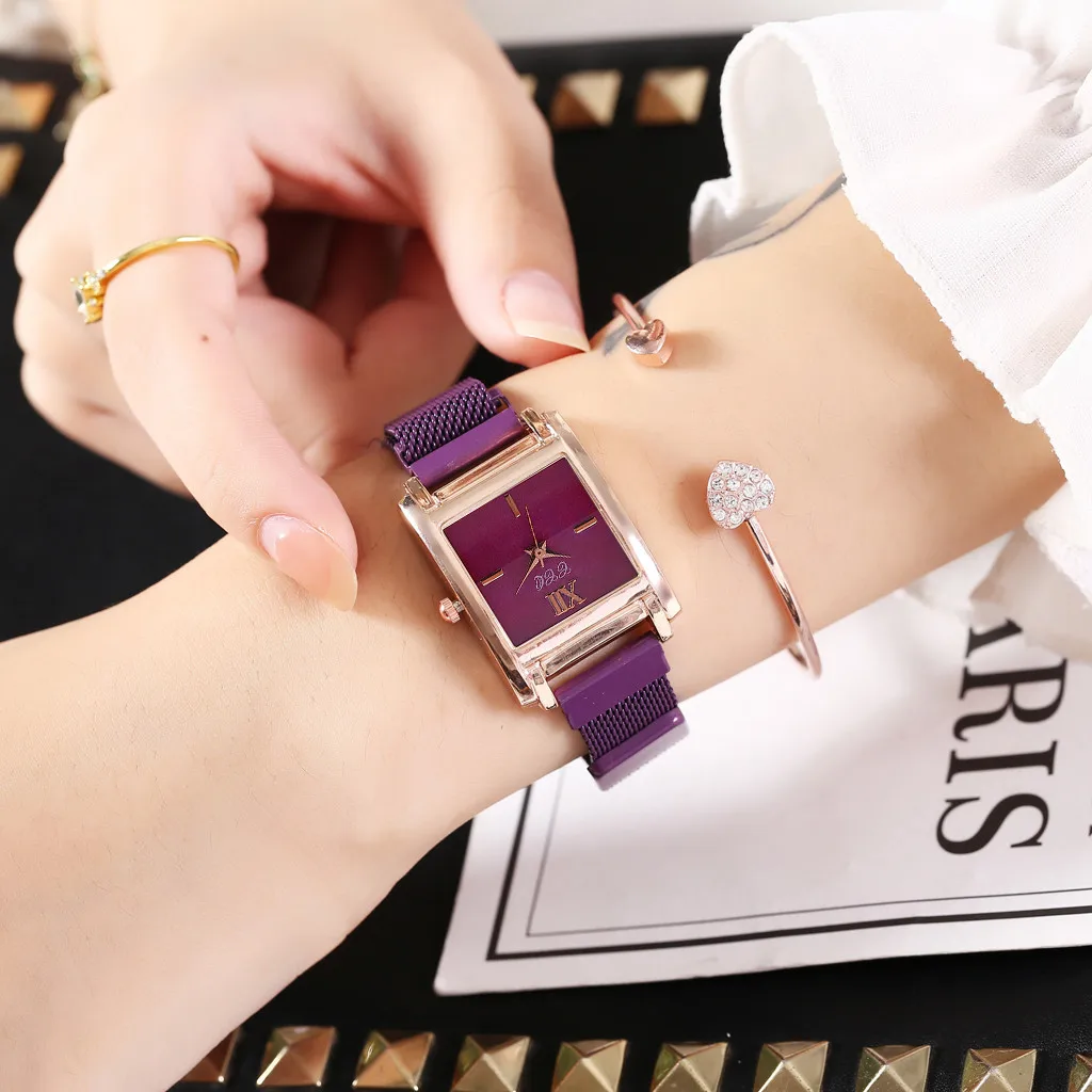 Women's Quartz Watch Magnetic Buckle Mesh Male Female Men Watches Alloy Case Simple Square WristWatchesLadies Girls Clock Reloj |