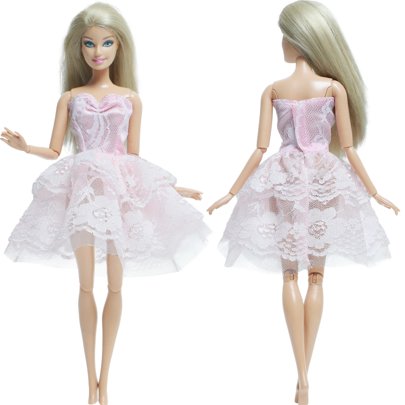 BJDBUS One Pcs Pink Dress Wedding Party Gown Mini Lace Strapless Skirt Lovely Clothes for Barbie Doll Accessories Baby DIY Toys | Игрушки и