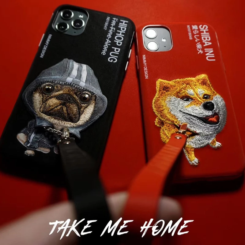 

3D Embroidery Case For iPhone 11 12 Pro Max Cartoon Pets Cute Cover
