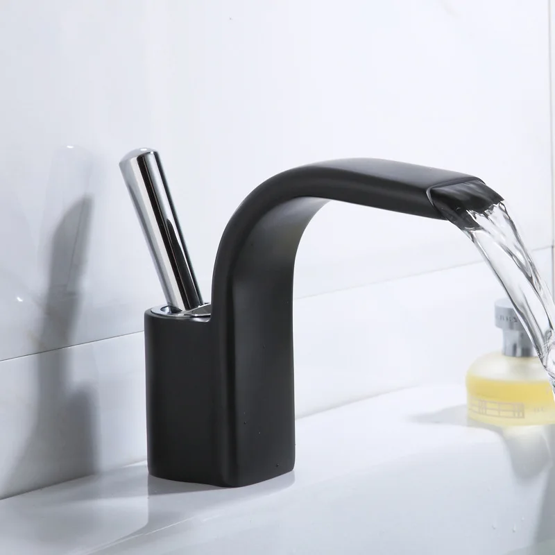 

Bathroom Sink Faucet Brass Matte Black Basin Faucets Hot & Cold Mixer Water Taps Peculiar Shape Washbasin Tap