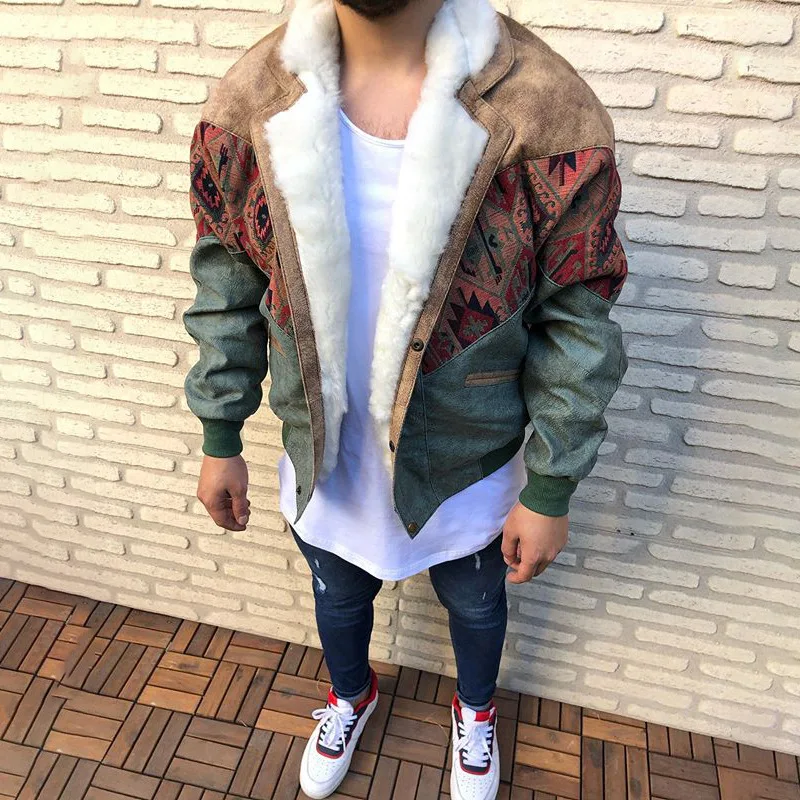 

Мужская зимняя куртка из искусственной замши, с длинным рукавом и отложным воротником