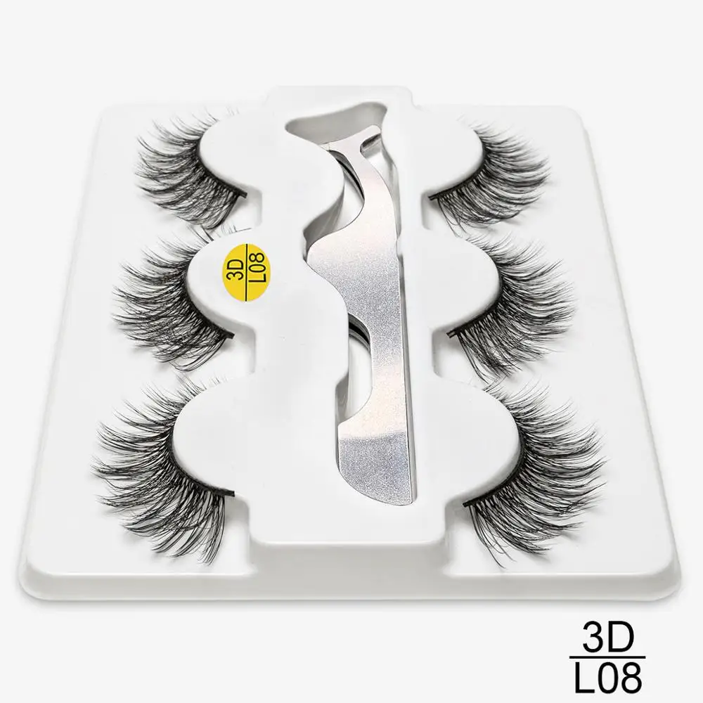 L08 SEXYSHEEP, 3 пары, искусственные 3D норковые ресницы, набор, натуральные длинные накладные ресницы, драматический объем, накладные ресницы, макияж, Удлиненные ресницы - Цвет: L08