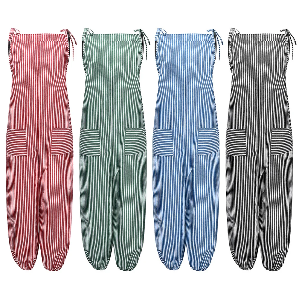 Женский Цветной полосатый милый Свободный Повседневный комбинезон с открытой