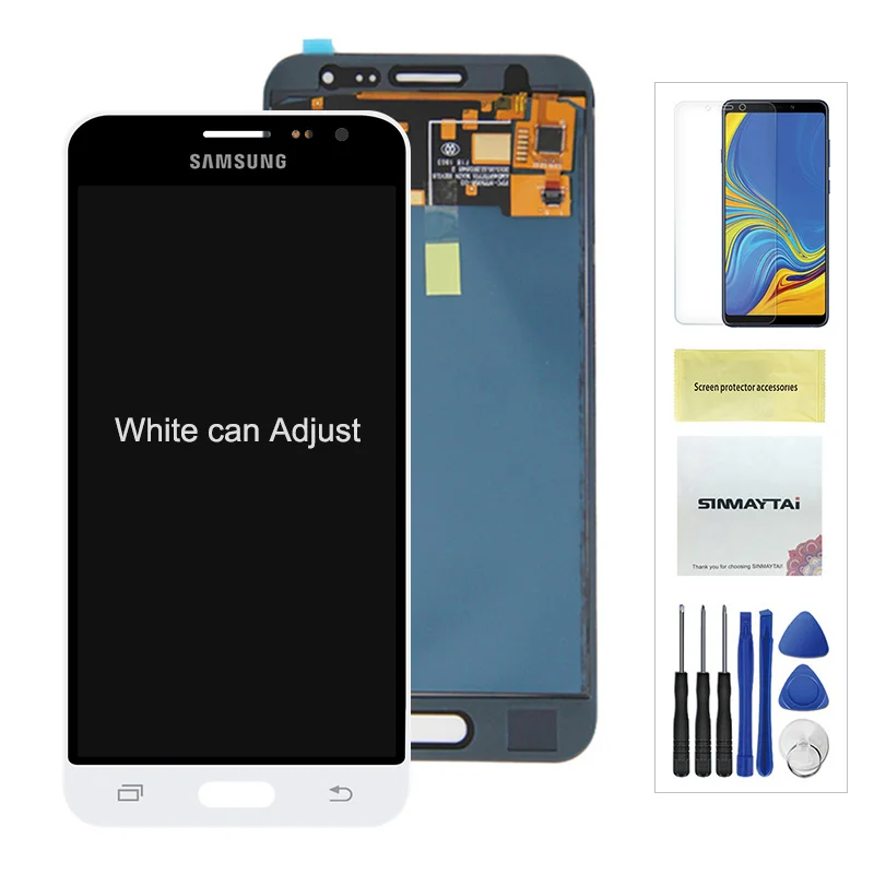 Adjustable White Teat J320 lcd для samsung Galaxy J3 J320 J320F SM-J320F дисплей кодирующий преобразователь сенсорного экрана в сборе Замена Бесплатный подарок - Цвет: Adjustable White