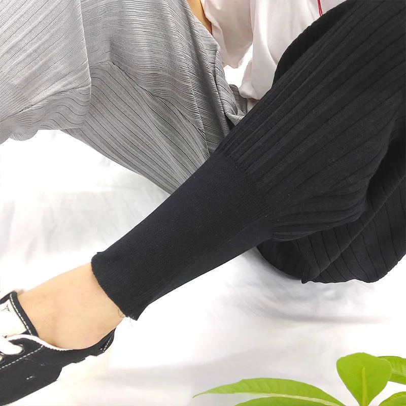 Штаны женские вязаные до щиколотки с высокой талией Осень-зима 2020 | Женская