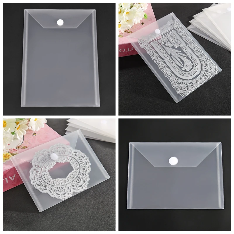 

7x5inch/7x9.4inch 10PCS/set Plastic Storage Pockets For Clear Stamp Cutting Dies Collection Magic Tape PVC Storage Bag 2020
