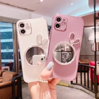 jwmove rabbit ear makeup mirror is suitable for 13 mobile phone cases plated iphone11pro rhinestone xsmax protective cover 12
