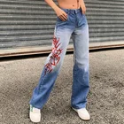 Джинсы женские с широкими штанинами, свободные джинсы из денима в стиле ретро, с принтом, в Корейском стиле, уличная мода 90-х, комбинезон с заниженной талией, лето 2021