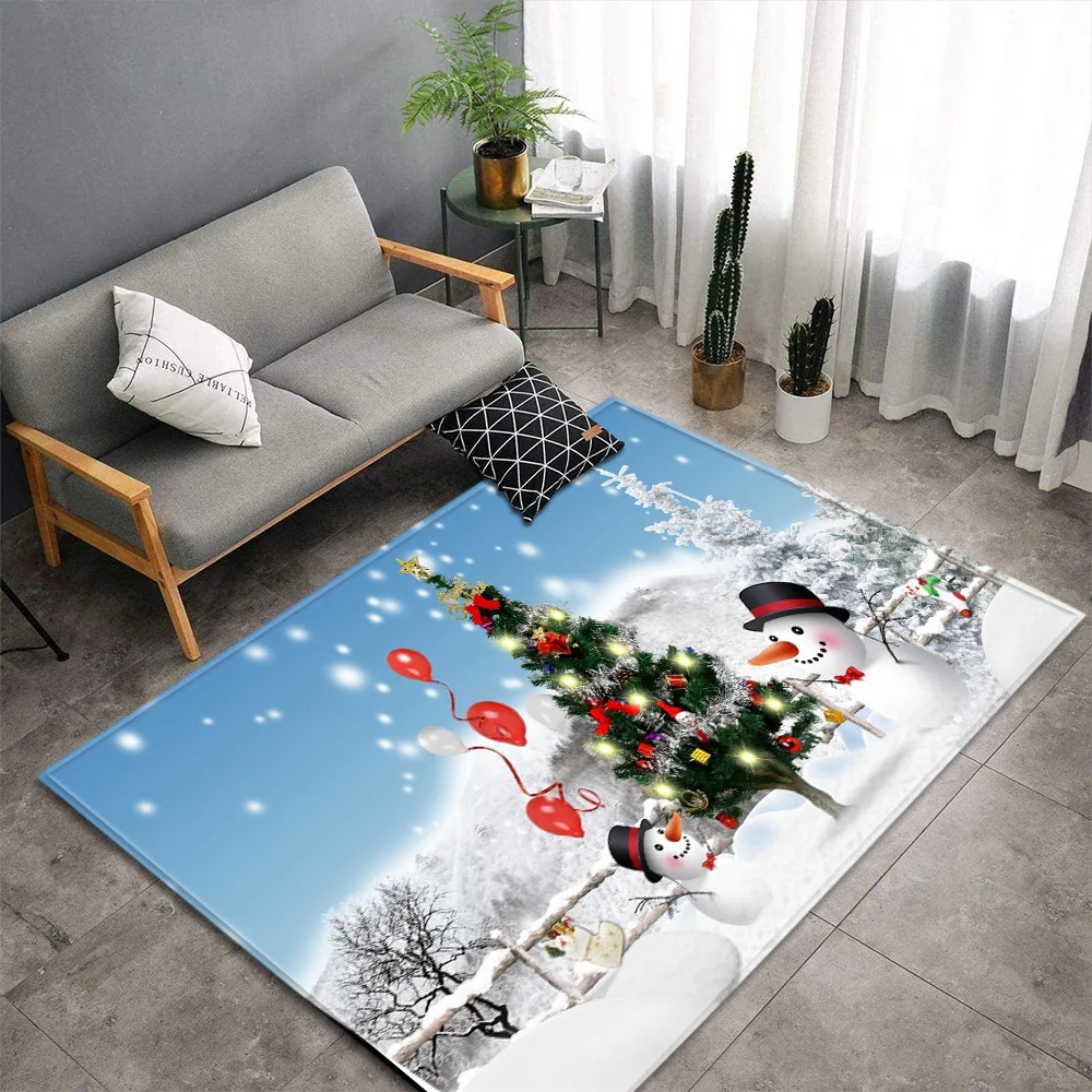 

Merry Christmas 3D Carpet Living Room Rugs Home Kid Gift Play Floor Area Rug Snowman Xmas Tree Bedroom Kitchen Mats Carpets