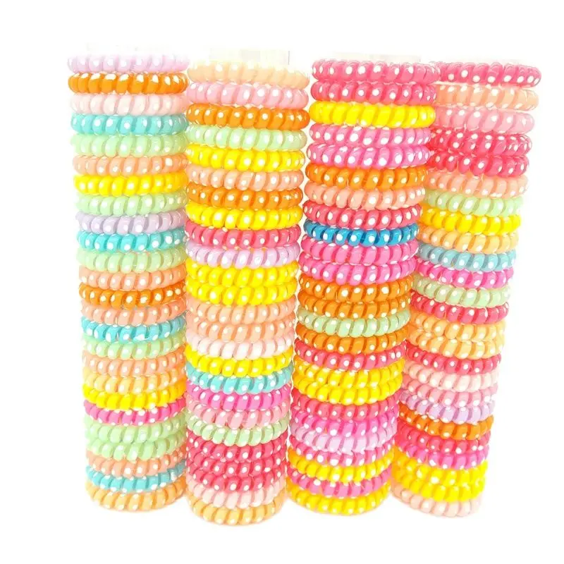 

Lots 100 Pcs Dot Design Elastic Telephone Wire Hairband Hair Ties Rope Plastic Bands Accessories Size 5.5cm