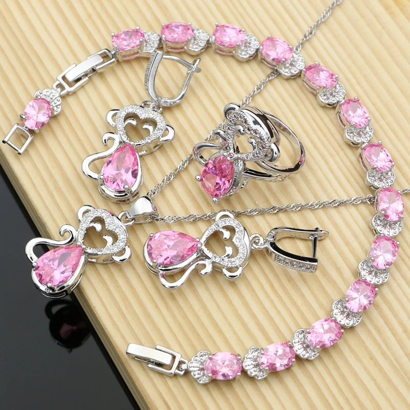 Обезьяна 925 стерлингового серебра ювелирные наборы розовый топаз драгоценный