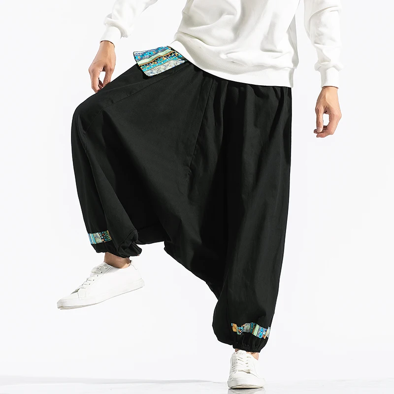 

Уличные мужские свободные брюки с перекрещенными штанинами, повседневные шаровары для мужчин 2020, хлопковые тренировочные брюки в стиле хип...