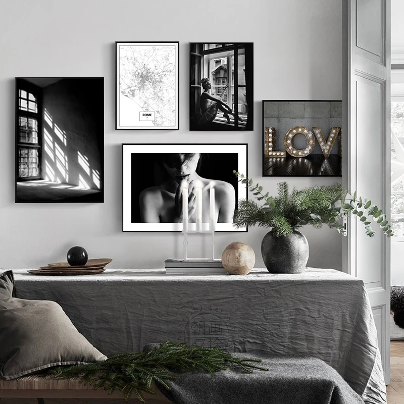 Абстрактный Dreamer Wall Art женская обувь из парусины с принтом модные плакаты черный, белый цвет фотографии холст картины современное оформлени...