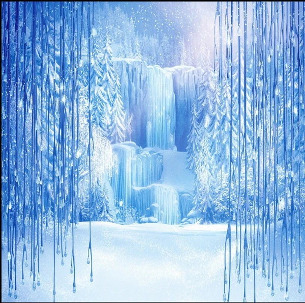 

8x8FT Blue Iced Waterfall Falls Forest Custom Photo Backgrounds Studio Backdrops Vinyl 240cm x 240cm