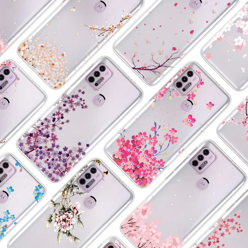 flower transparent cover for motorola e20 edge 20lite 2021 stylus g play g30 g9 pro fusion e7 plus soft silicone moto phone case free global shipping