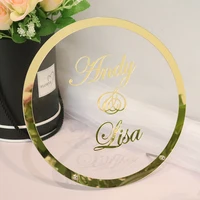 custom new round acrylic name desk display frames for bride groompersonalized mirror frames party decor with guests favor gift